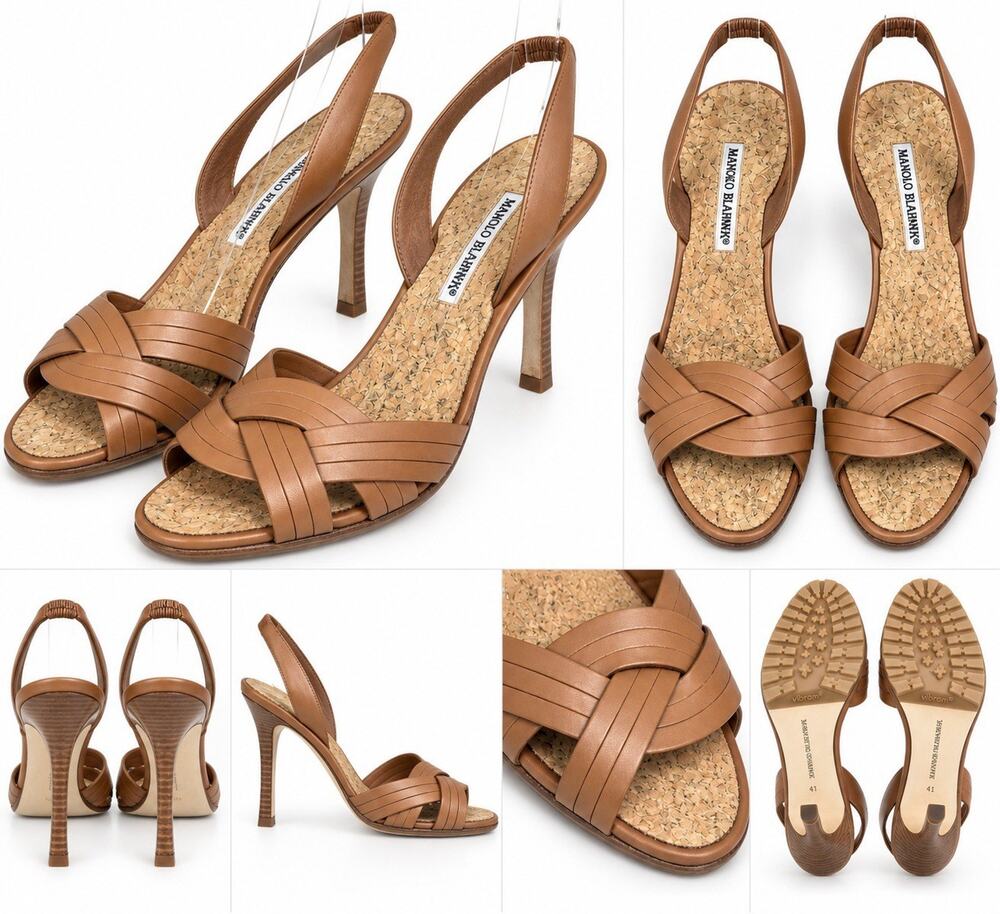 Manolo Blahnik Brown Calf Leather Slingback Sandals Heels US 11 EU 41